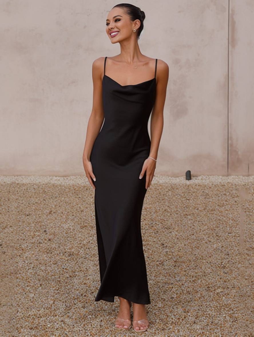 Damen Hochzeitsgast Kleid Maxi Mit Wasserfallausschnitt | Elegant