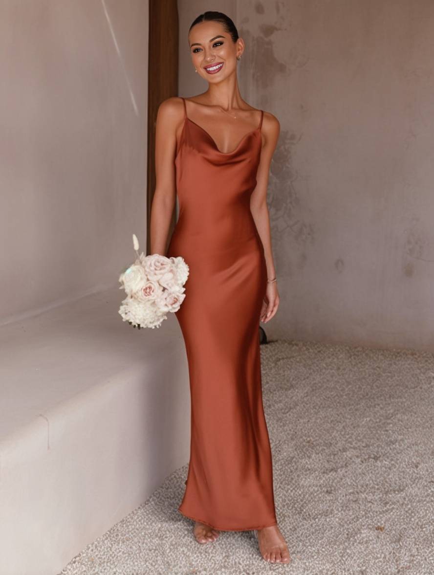 Damen Hochzeitsgast Kleid Maxi Mit Wasserfallausschnitt | Elegant