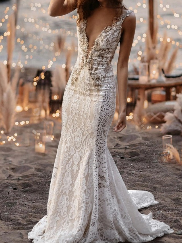 Damen Hochzeitskleidung Figurbetont Mit Schleppe | Elegant