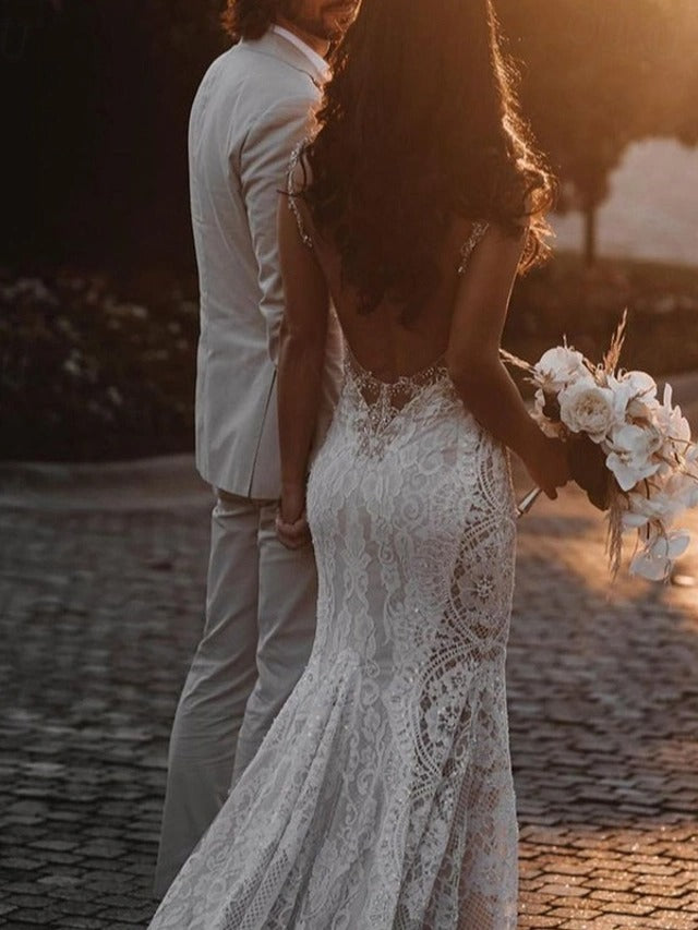 Damen Hochzeitskleidung Figurbetont Mit Schleppe | Elegant