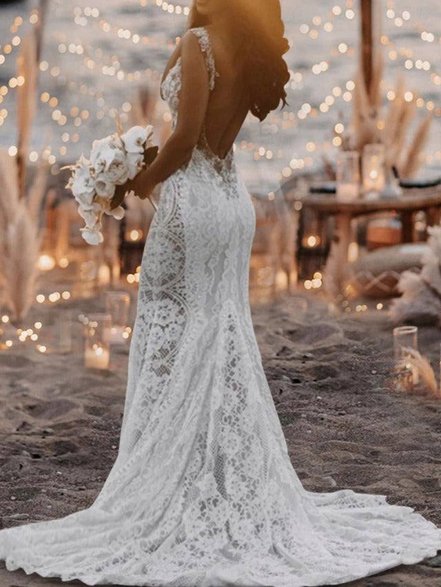Damen Hochzeitskleidung Figurbetont Mit Schleppe | Elegant