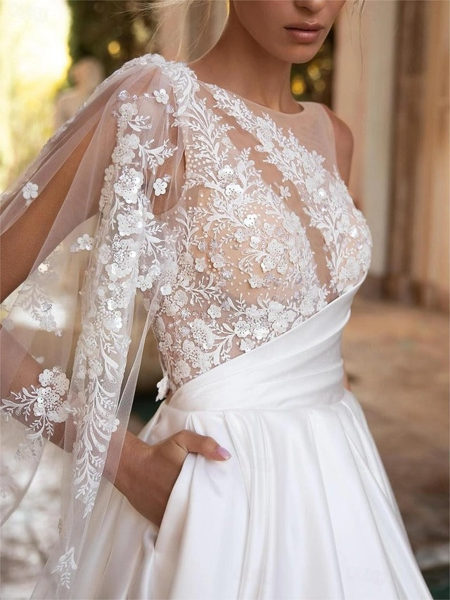 Damen Hochzeitskleidung Mit Spitze Und Schleppe | Elegant