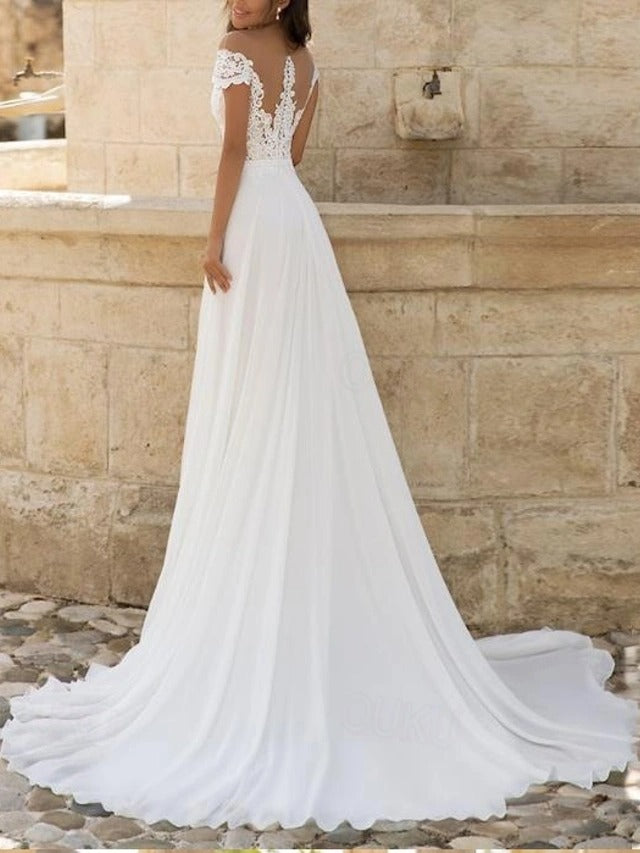 Damen Hochzeitskleidung Schulterfrei Mit Schlitz | Bodenlang