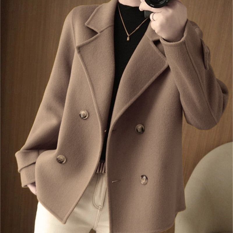 Women's Double-Breasted Short Coat with Buttons | Elegant