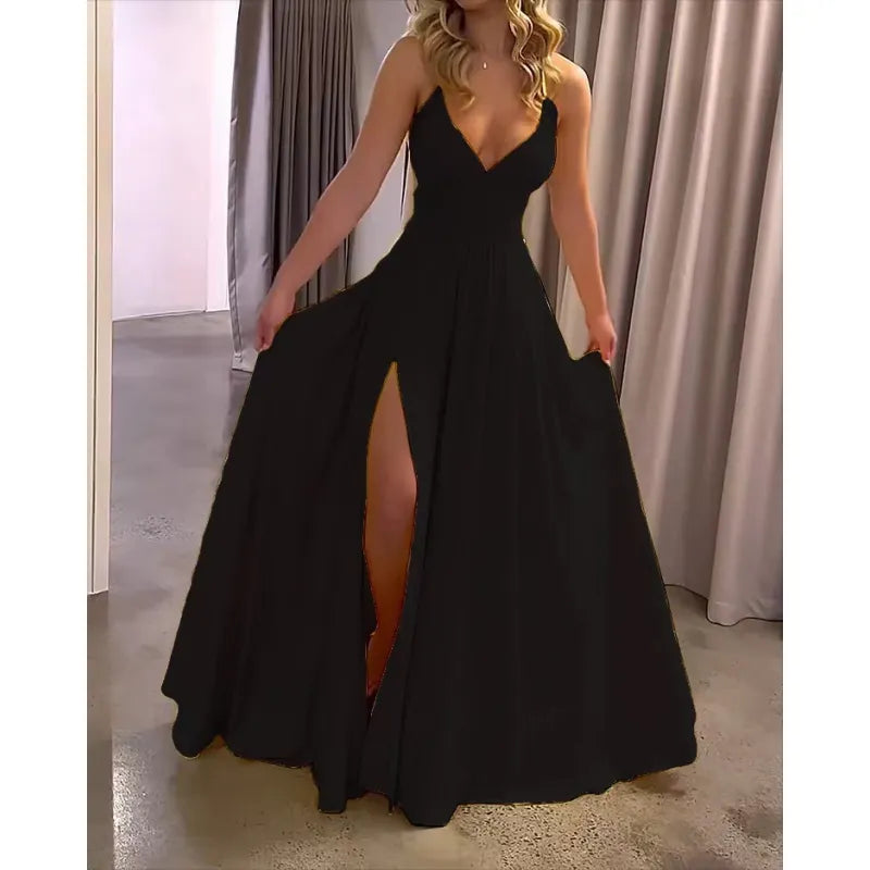 Damen Lange Ballkleider Mit V-Ausschnitt Und Schlitz | Maxi