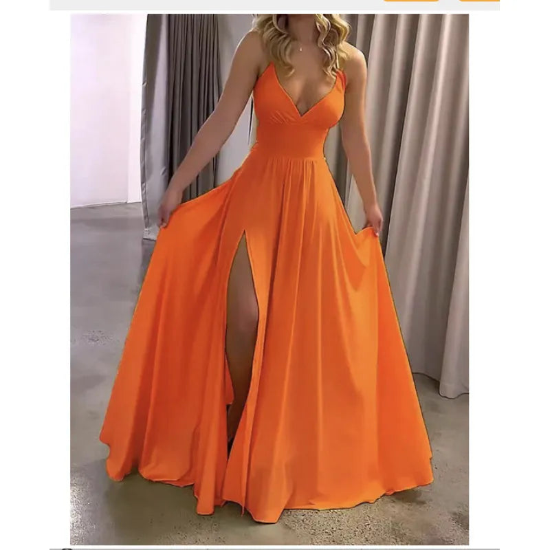 Damen Lange Ballkleider Mit V-Ausschnitt Und Schlitz | Maxi