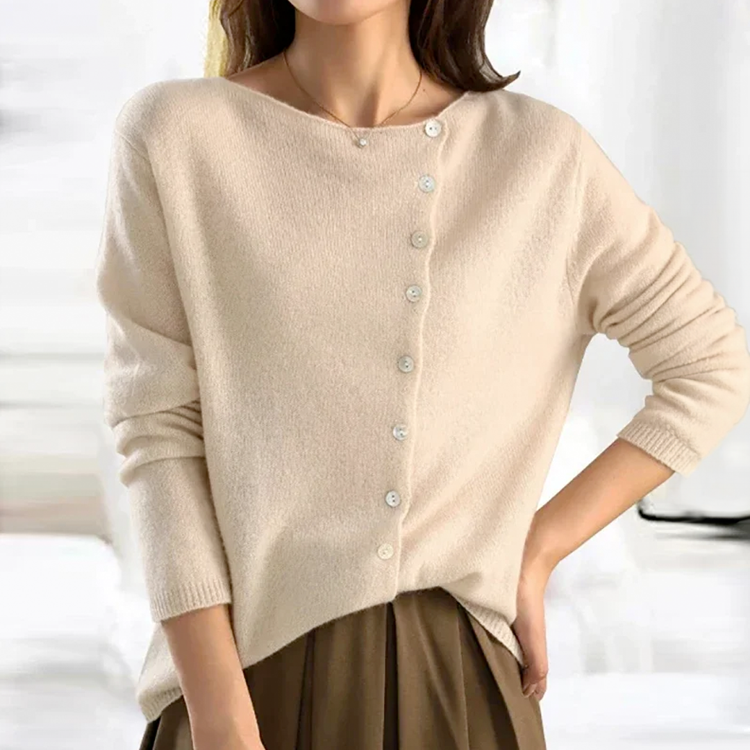 Damen Lange Strickjacke Mit Knöpfen | V-Ausschnitt