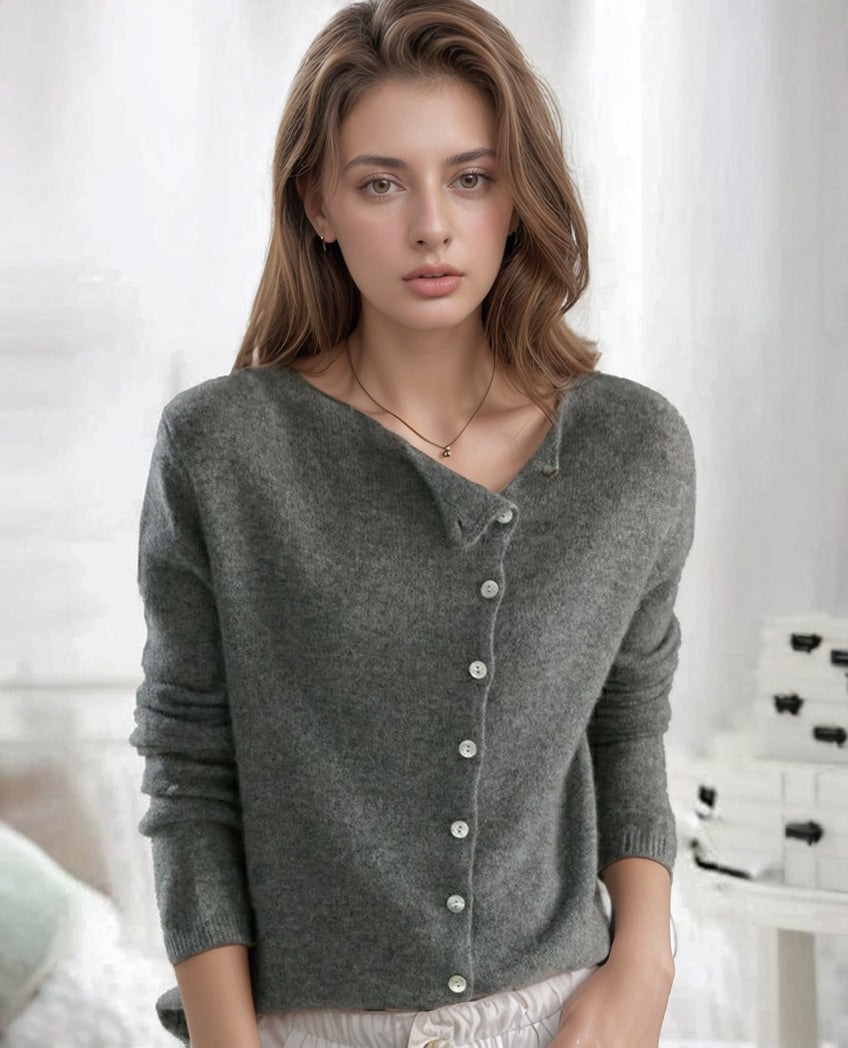 Damen Lange Strickjacke Mit Knöpfen | V-Ausschnitt