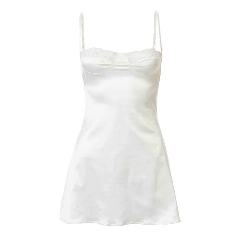 Damen Nachthemden Kurz Mit Spaghettiträgern Und Zierbesatz | Kurz