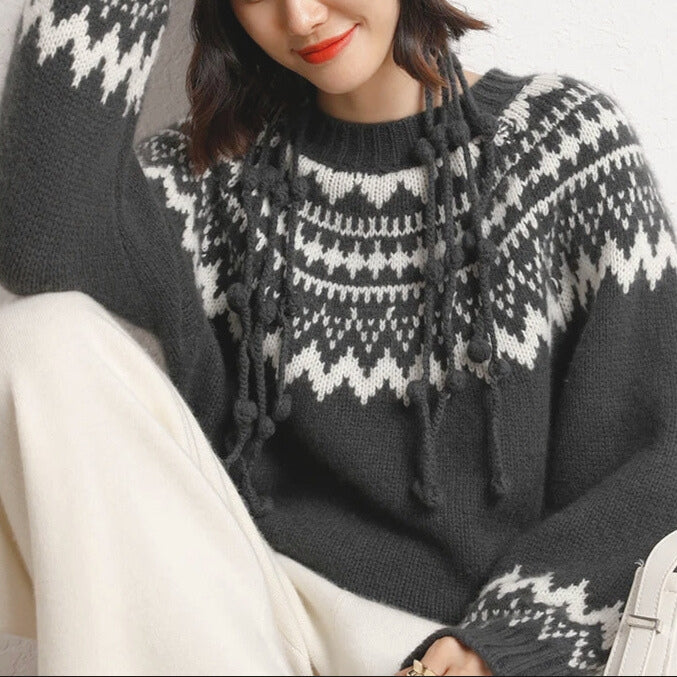 Damen Norweger Pulli Mit Strickdesign | Oversize