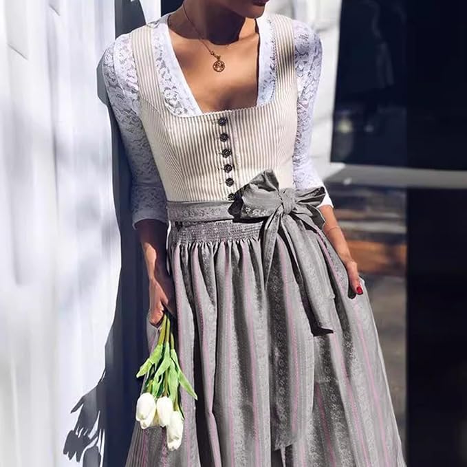 Damen Oktoberfest Dirndl Mit Knöpfen Und Schürze | Klassisch