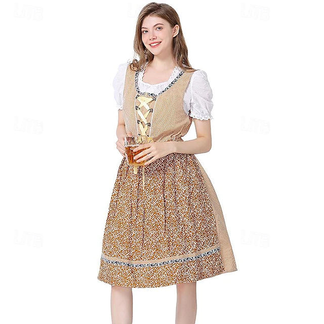 Damen Oktoberfest Dirndl Mit Musterrock Und Bluse | Traditionell