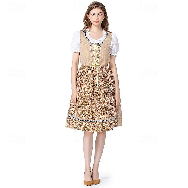 Damen Oktoberfest Dirndl Mit Musterrock Und Bluse | Traditionell