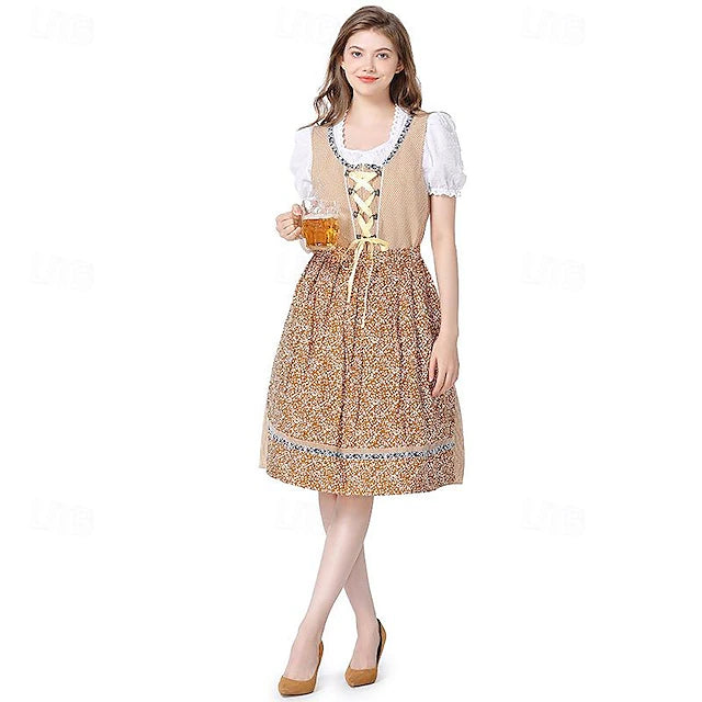 Damen Oktoberfest Dirndl Mit Musterrock Und Bluse | Traditionell