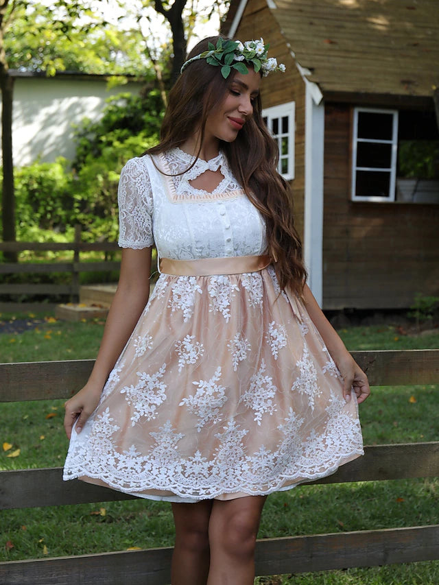 Damen Oktoberfest Kleid Kurzarm Mit Schleife | Tracht
