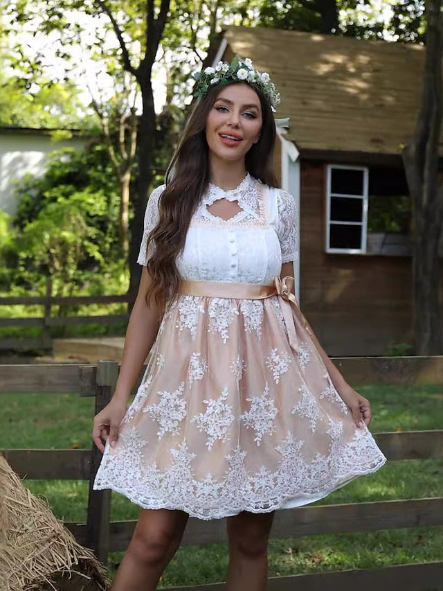 Damen Oktoberfest Kleid Kurzarm Mit Schleife | Tracht