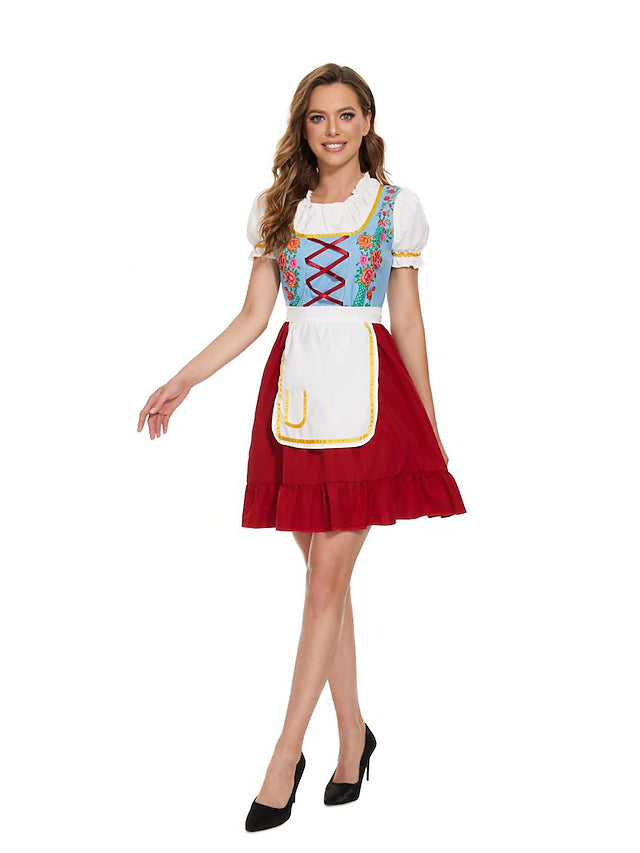 Damen Oktoberfest Kleid Mit Schürze Und Blumenmuster | Traditionell