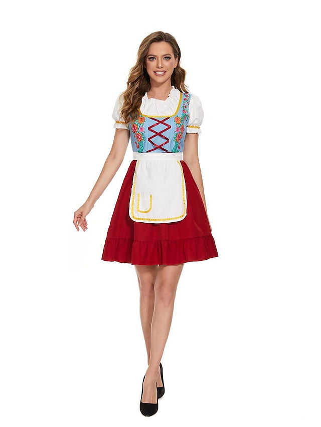 Damen Oktoberfest Kleid Mit Schürze Und Blumenmuster | Traditionell