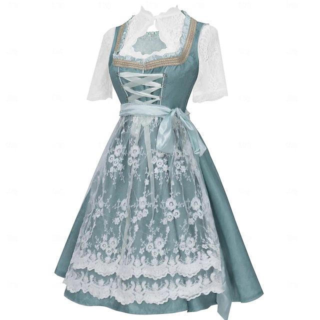 Damen Oktoberfest Kleid Mit Spitze Schürze | Midi