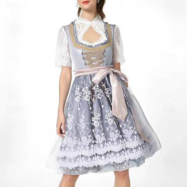 Damen Oktoberfest Kleid Mit Spitze Schürze | Midi
