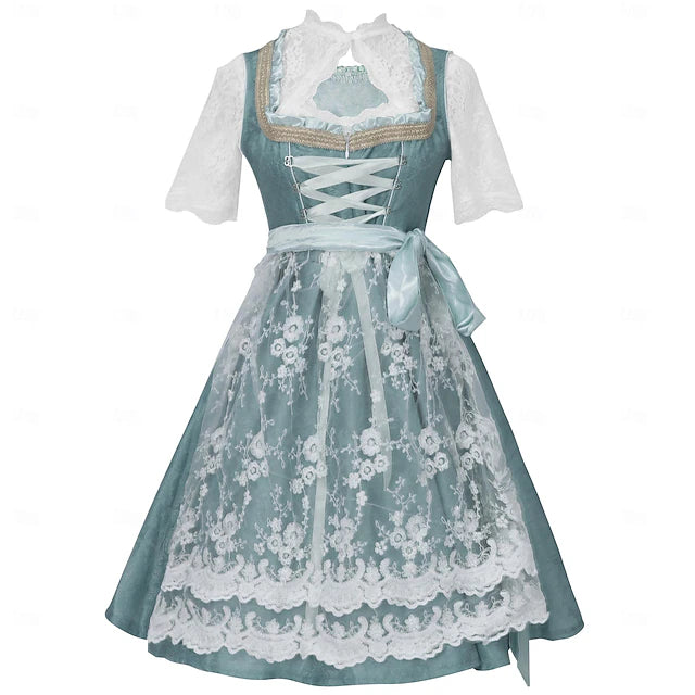 Damen Oktoberfest Kleid Mit Spitze Schürze | Midi