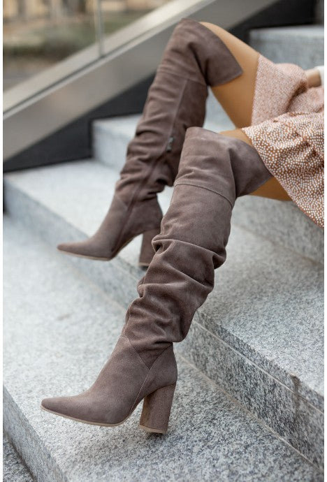 Damen Overknee Stiefel Mit Blockabsatz | Chic