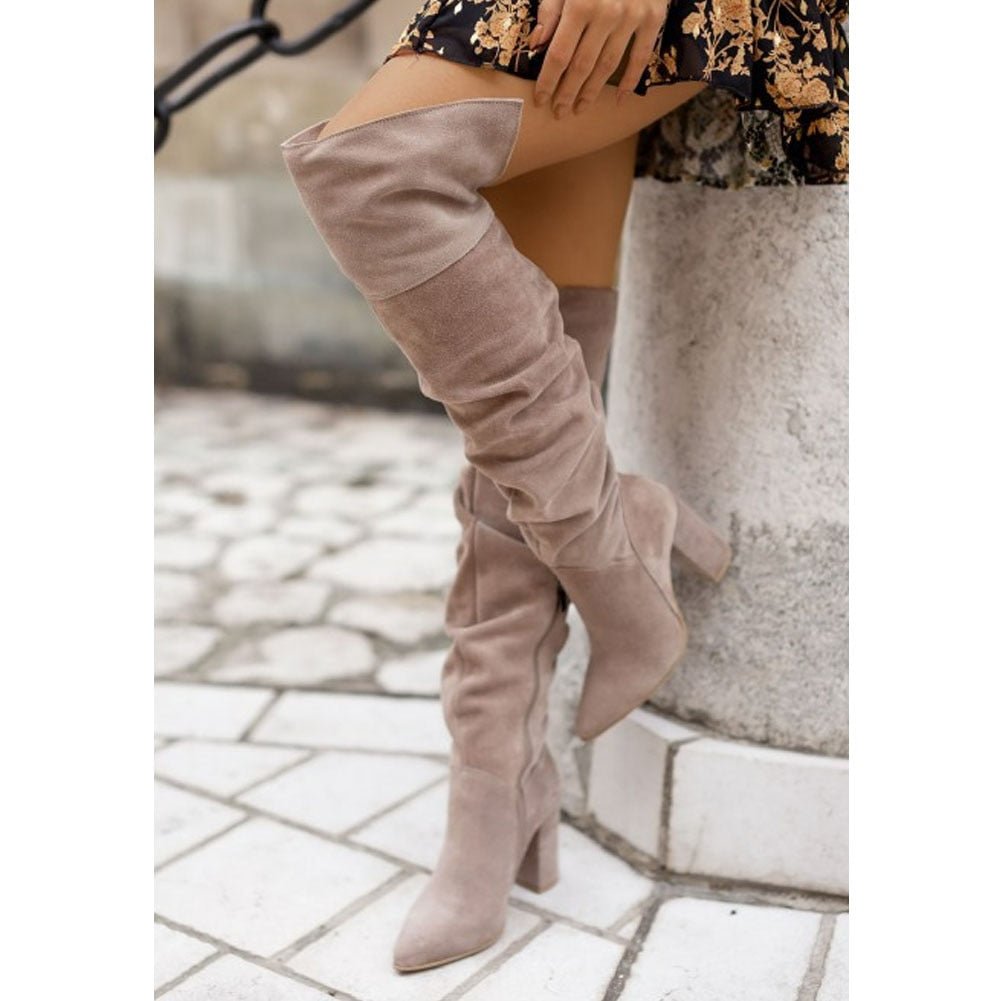 Damen Overknee Stiefel Spitz | Blockabsatz