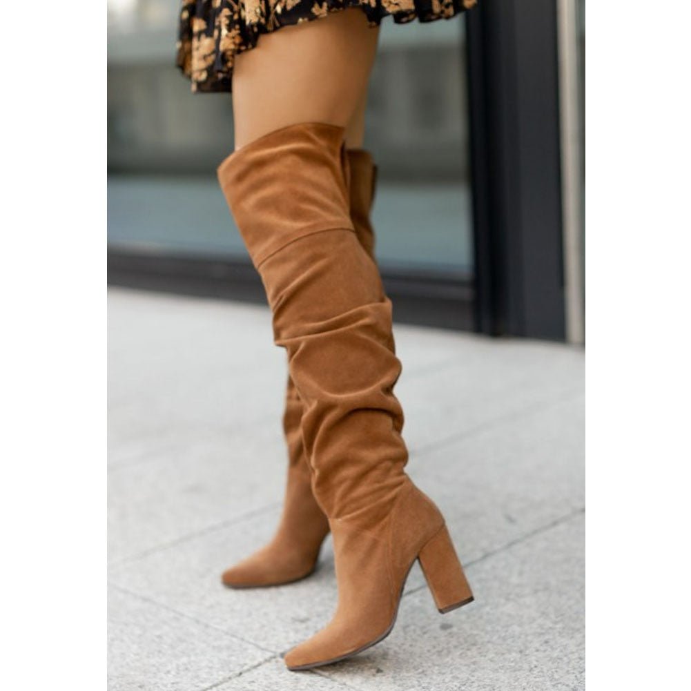 Damen Overknee Stiefel Spitz | Blockabsatz