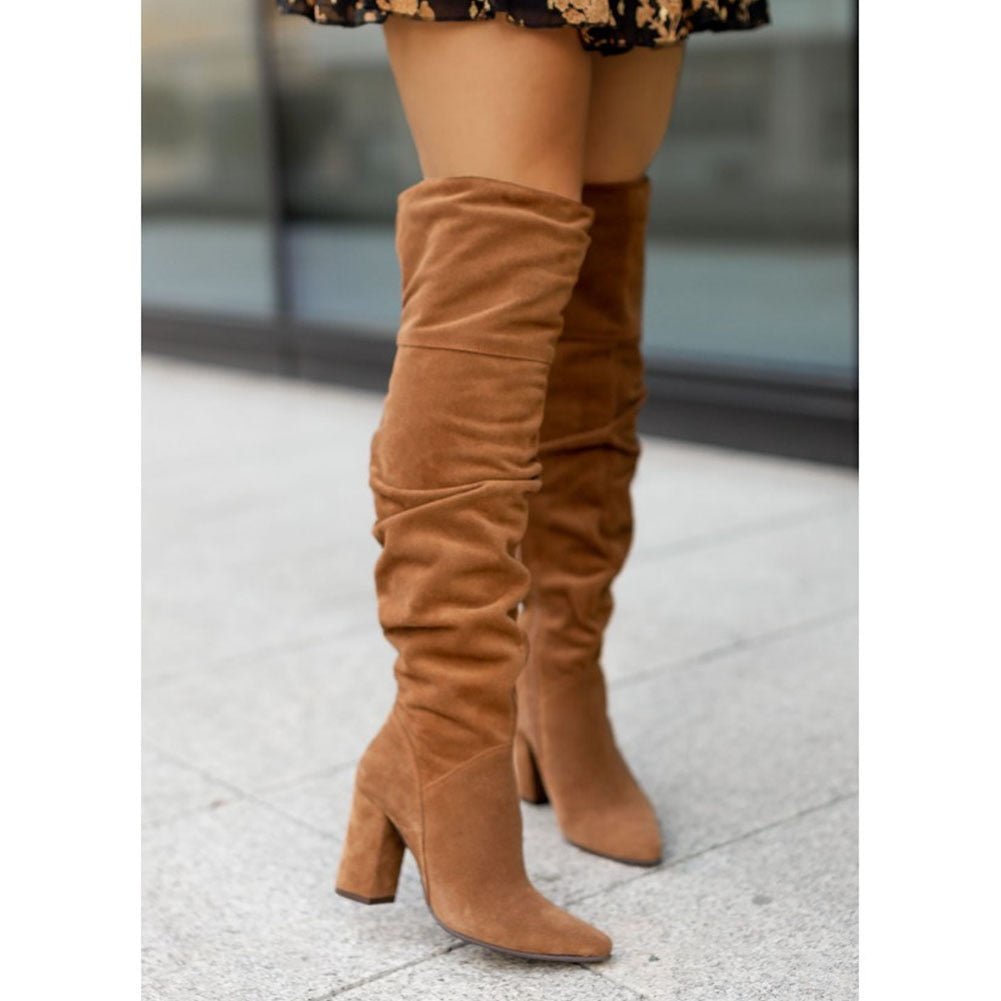 Damen Overknee Stiefel Spitz | Blockabsatz