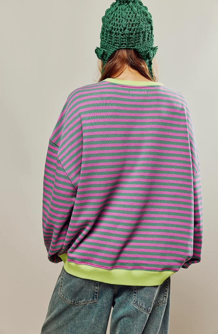Damen Oversize Pullover Gestreift Mit Rundhalsausschnitt | Langarm