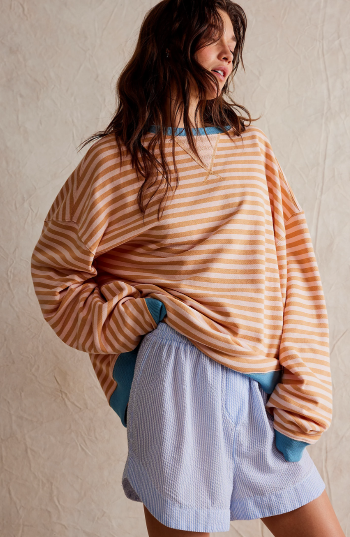 Damen Oversize Pullover Gestreift Mit Rundhalsausschnitt | Langarm