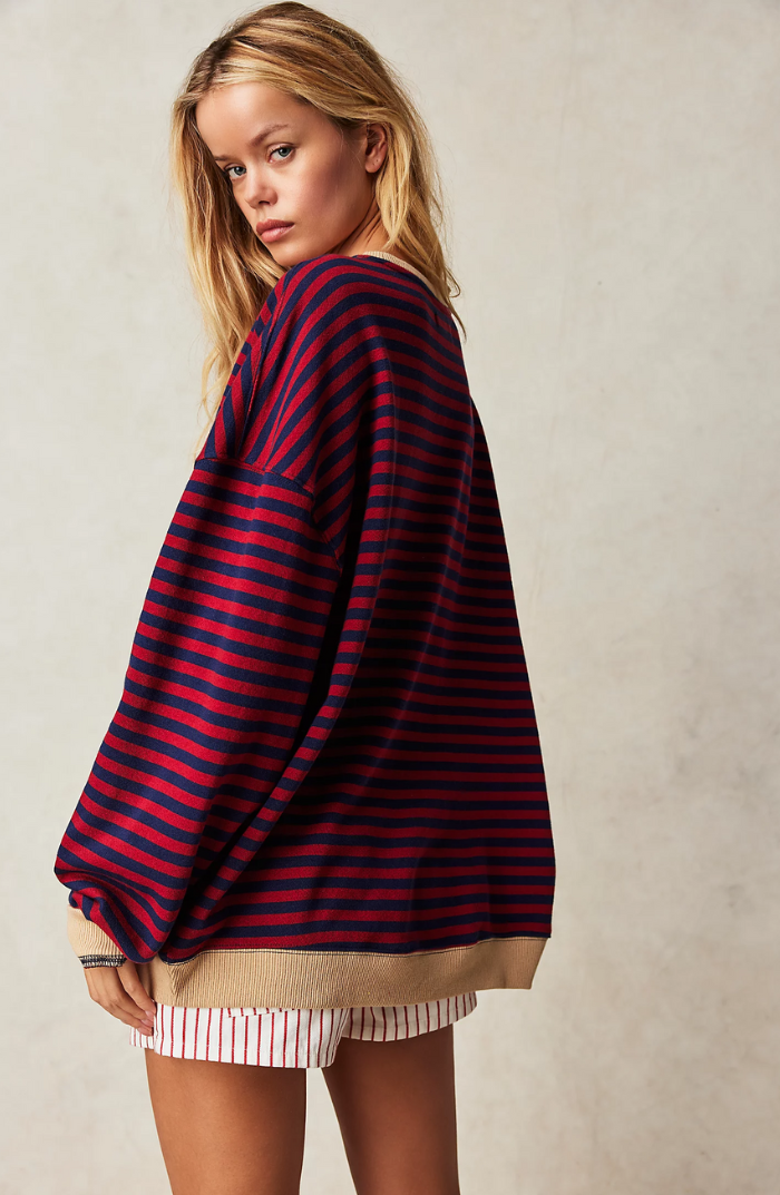 Damen Oversize Pullover Gestreift Mit Rundhalsausschnitt | Langarm