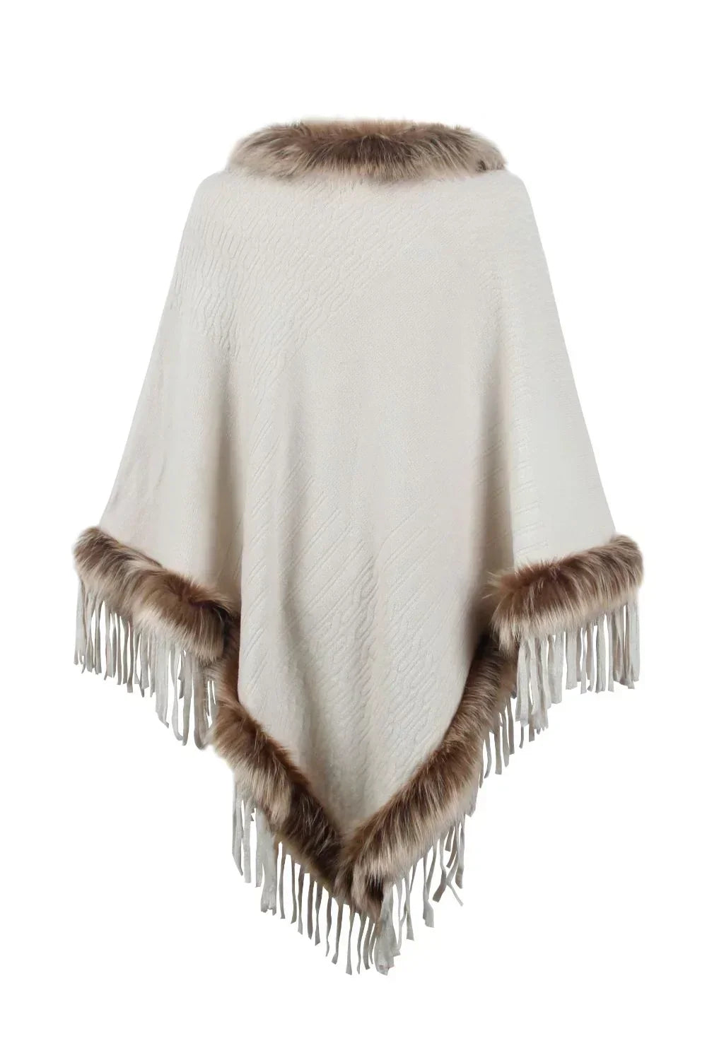 Damen Poncho Mit Strukturmuster Und Fransen | Winter
