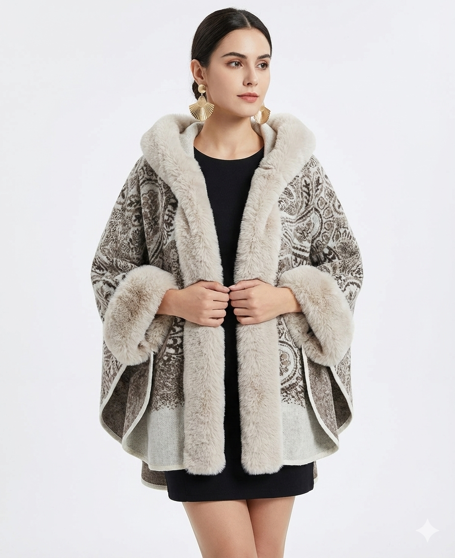 Damen Poncho Warm Mit Fleecebesatz | Winter