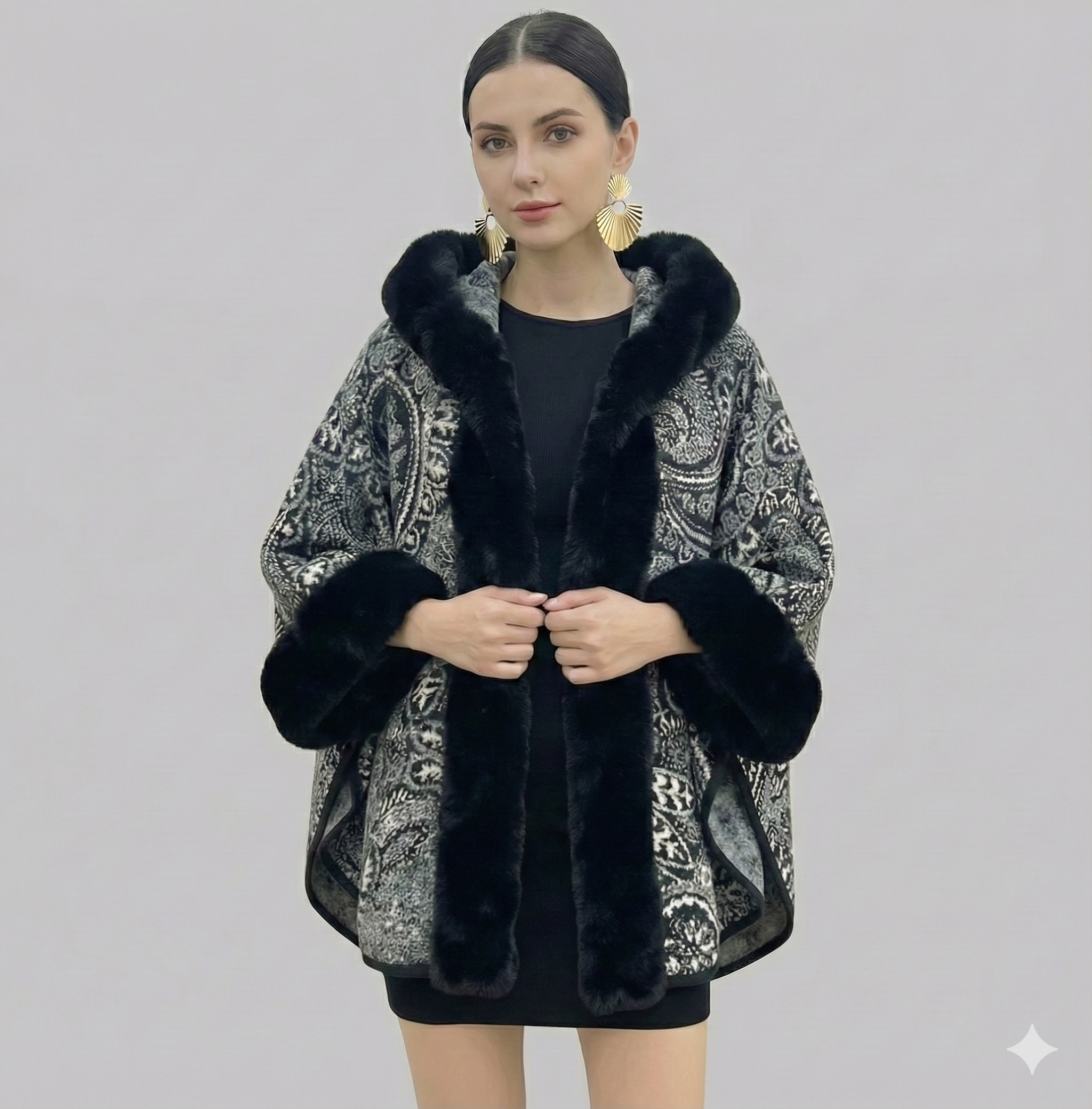 Damen Poncho Warm Mit Fleecebesatz | Winter