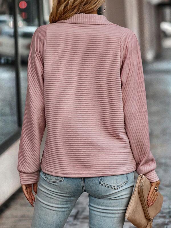 Damen Pullover Mit Reißverschluss Und Rippstruktur | Warm