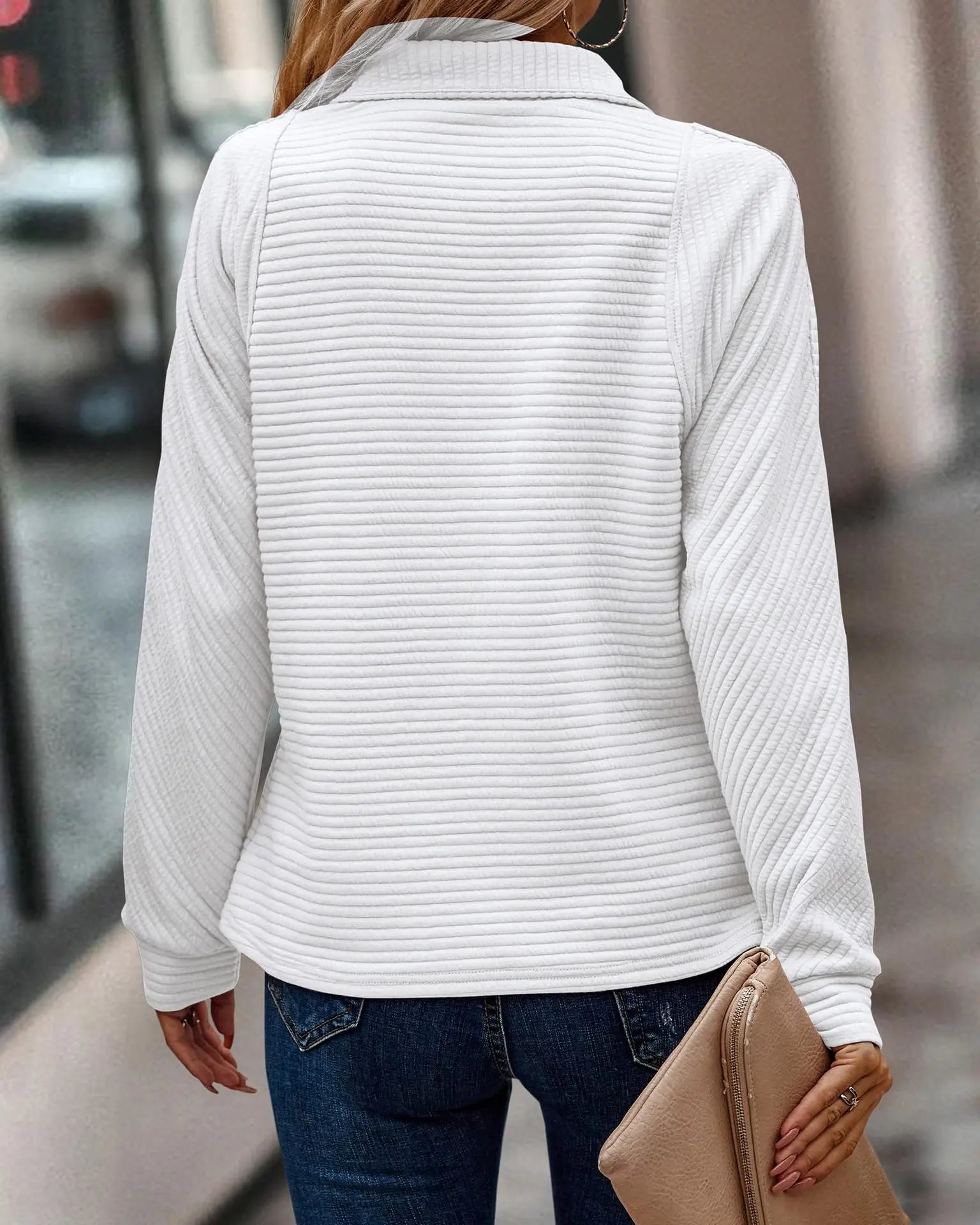 Damen Pullover Mit Reißverschluss Und Rippstruktur | Warm
