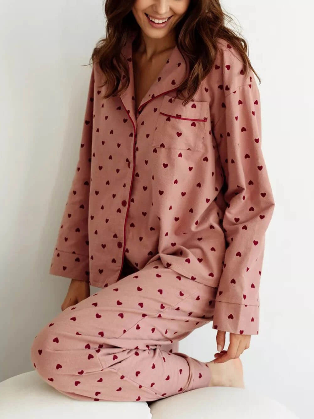 Damen Pyjama Mit Herzprint Hose Und Oberteil | Moderne
