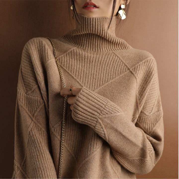Damen Rollkragenpullover Strick Mit Rautenmuster | Warm
