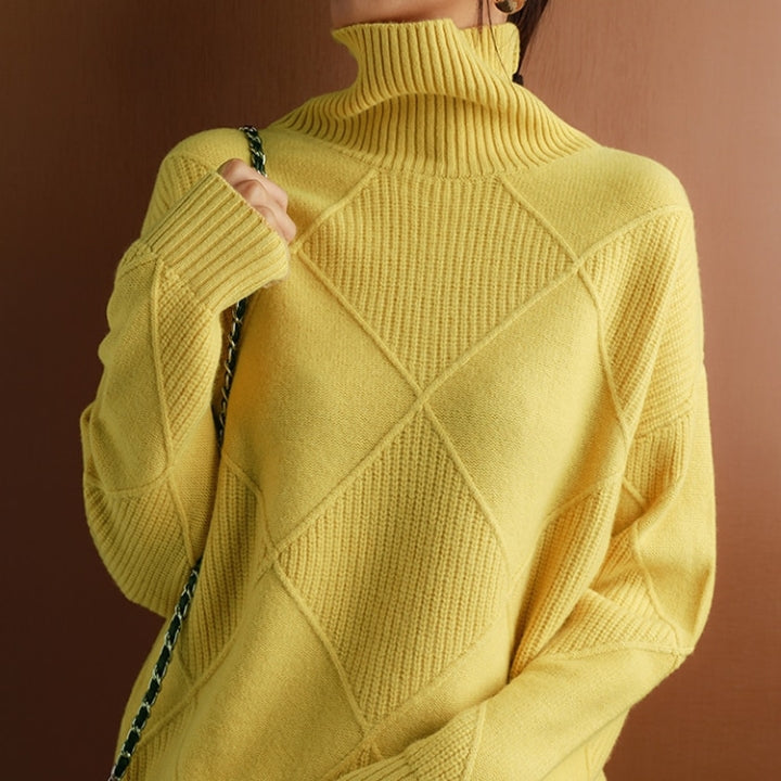 Damen Rollkragenpullover Strick Mit Rautenmuster | Warm