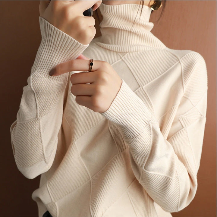 Damen Rollkragenpullover Strick Mit Rautenmuster | Warm