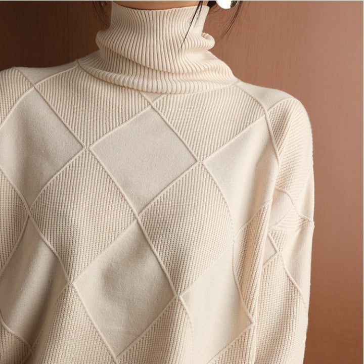 Damen Rollkragenpullover Strick Mit Rautenmuster | Warm