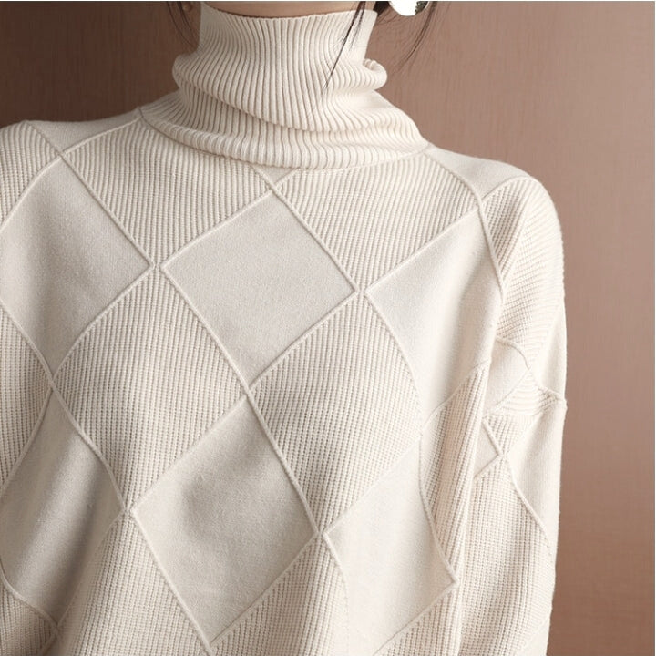 Dames coltrui gebreid met ruitpatroon | Warm