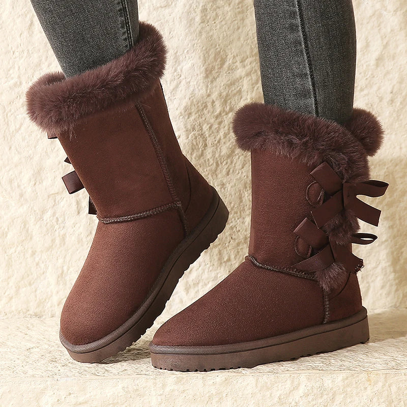 Damen Schneeschuhe Hohe Winterstiefel Mit Schleifen | Gefüttert
