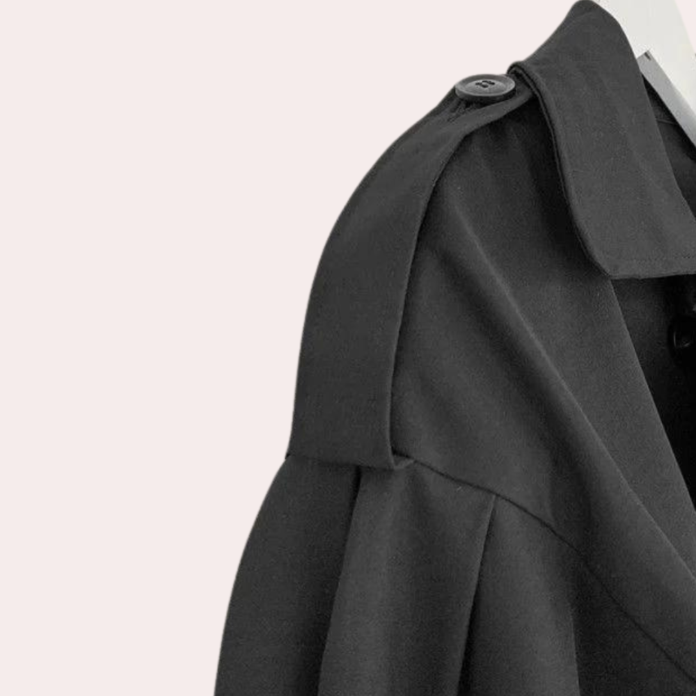 Damen Schwarzer Mantel Mit Gürtel | Zweireihig