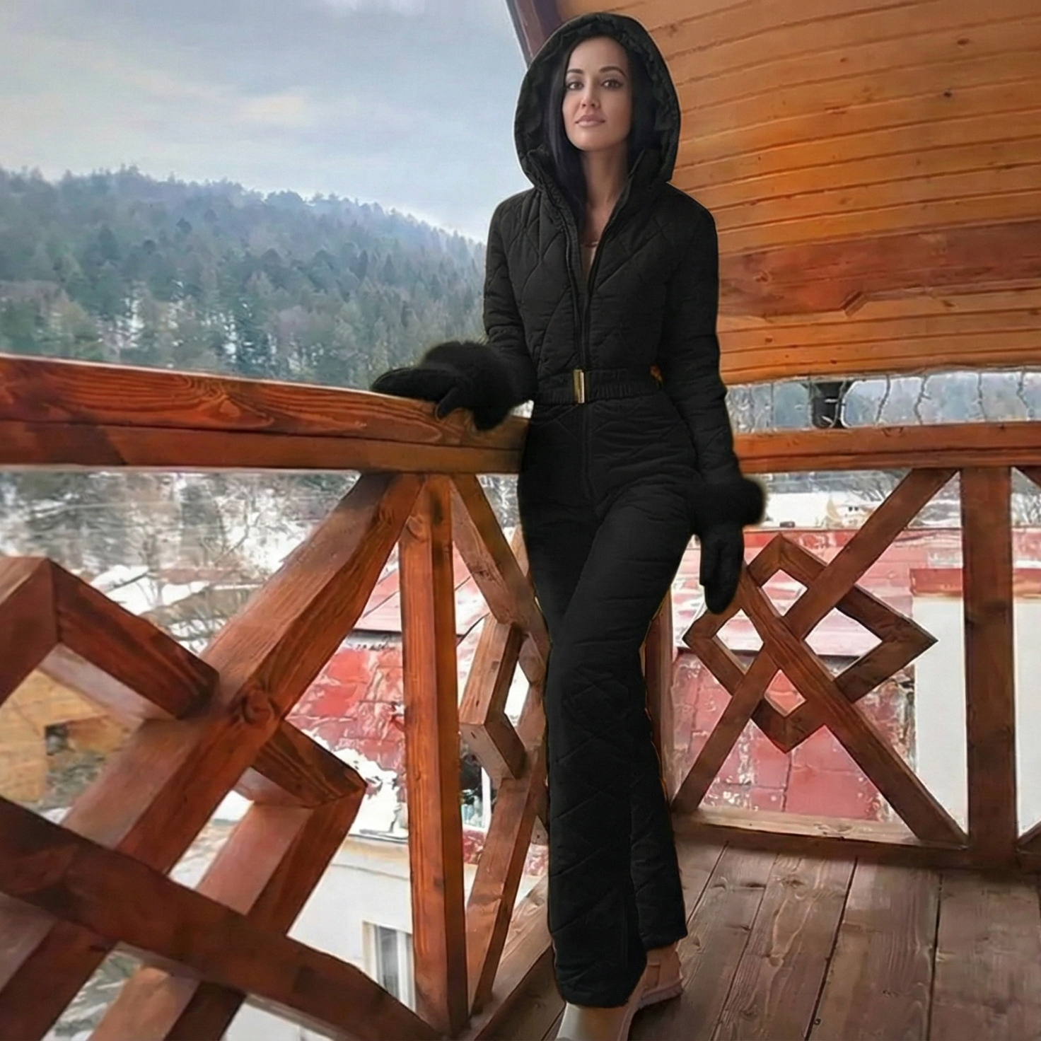 Damen Skianzug Einteiler Langarm | Gürtel