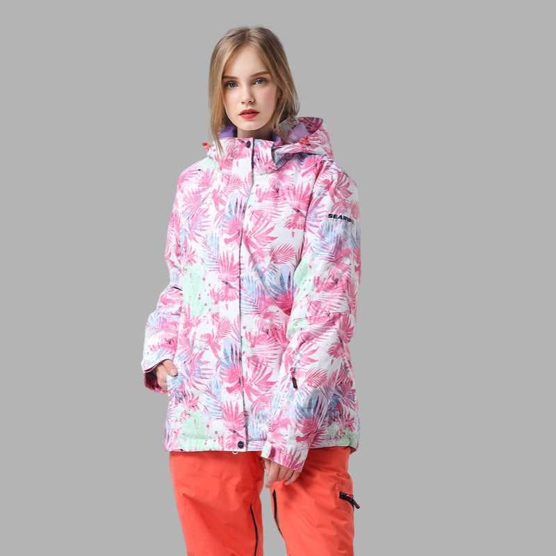 Damen Skijacke Mit Buntem Muster Und Kapuze | Winter