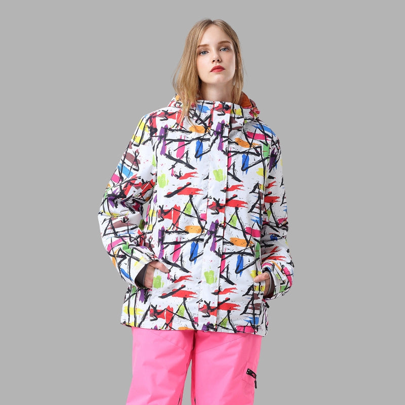 Damen Skijacke Mit Buntem Muster Und Kapuze | Winter