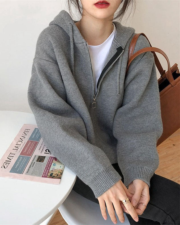 Damen Strick Hoodie Mit Reißverschluss | Warm