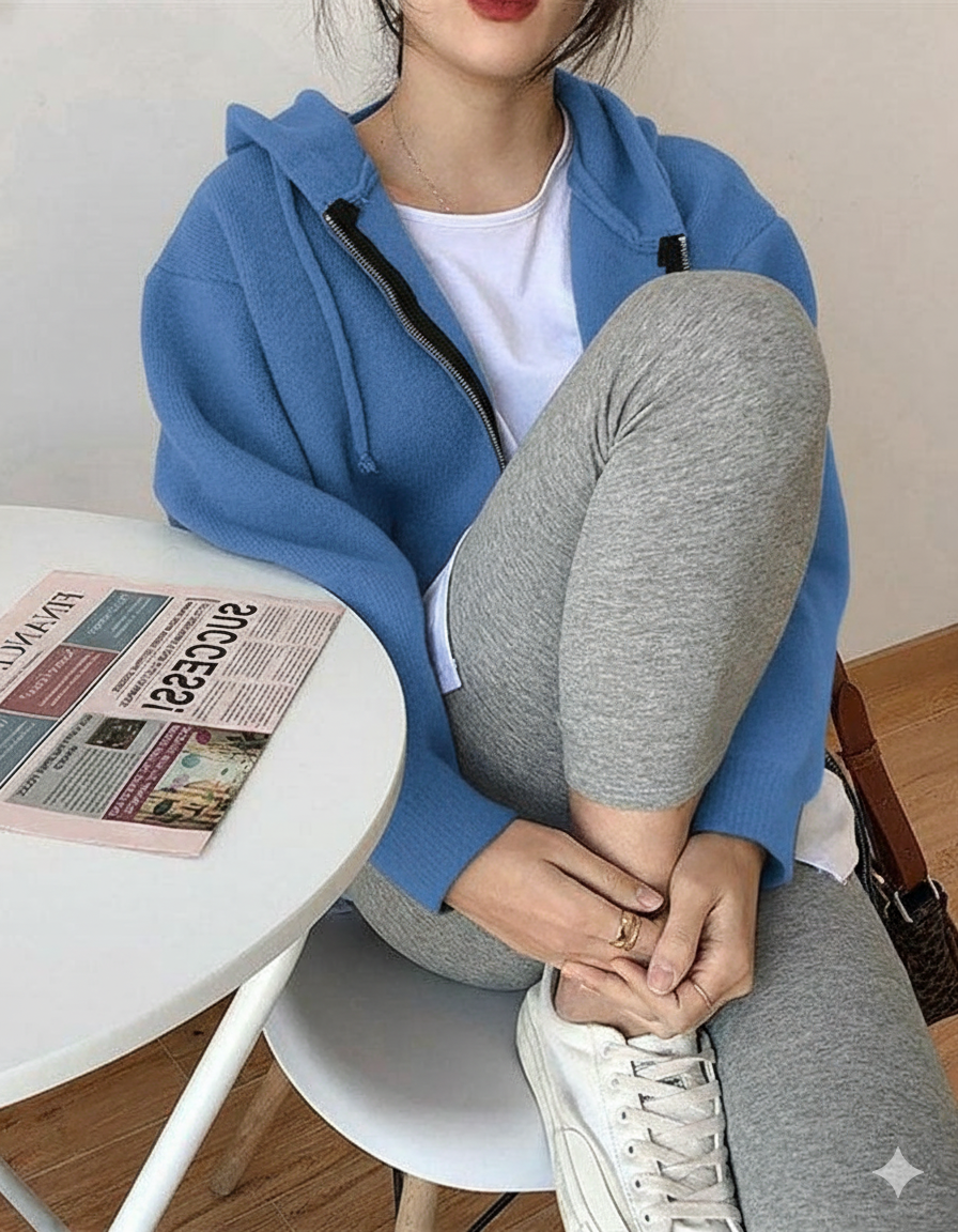 Damen Strick Hoodie Mit Reißverschluss | Warm